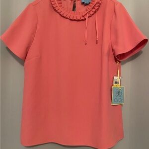 CeCe Women's Pink Ruffle Neck Top